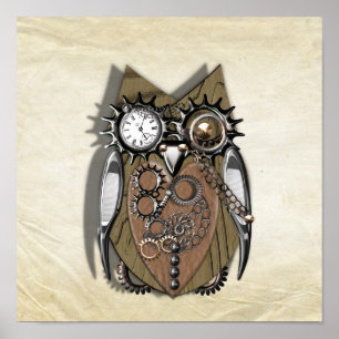 Steam Punk Mechanical Cute Owl Poster