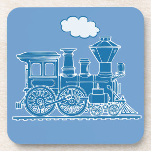 Steam Train loco blauw grafisch art onderzetter 6