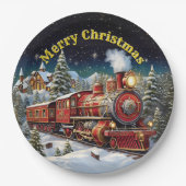 Steam Train Man's kerstfeest 9" Papieren Bordje (Voorkant)