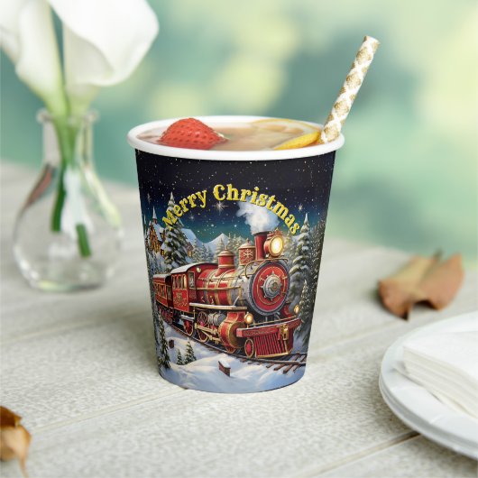 Steam Train Man's kerstfeest Papieren Bekers (Insitu)