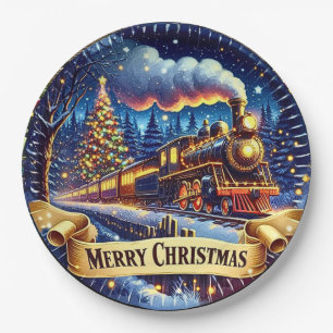 Steam Train Man's kerstfeest Papieren Bordje