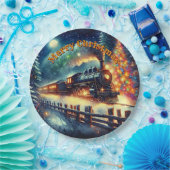 Steam Train Man's kerstfeest Papieren Bordje (Feest)