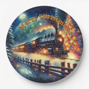 Steam Train Man's kerstfeest Papieren Bordje
