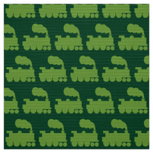 Steam Train Pattern - Avocado on Dark Green Stof