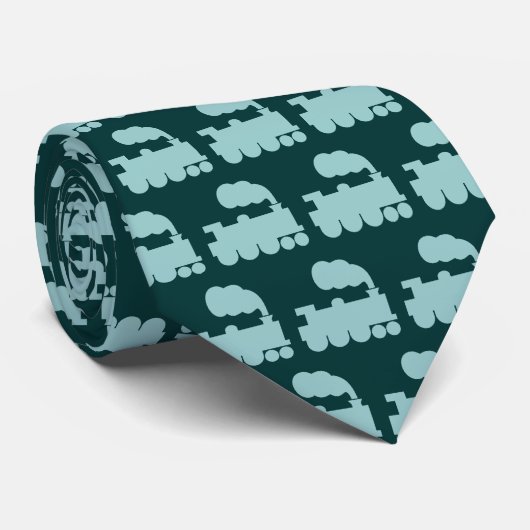 Steam Train Pattern - Lt Blue Green op Dk Moss Grn Stropdas (Opgerold)