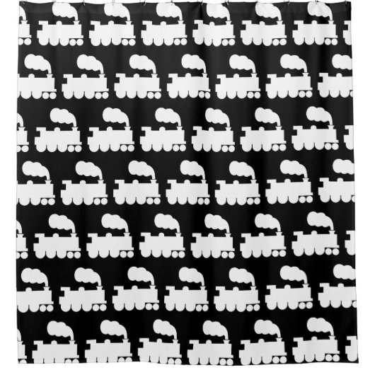 Steam Train Pattern — White on Black Douchegordijn (Voorkant)