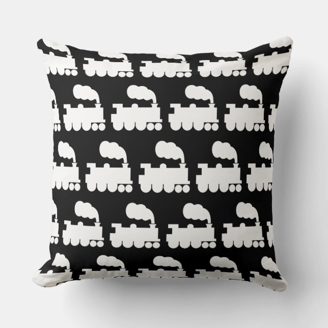 Steam Train Pattern — White on Black Kussen (Voorkant)