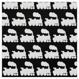 Steam Train Pattern — White on Black Stof