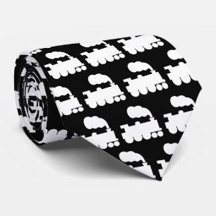 Steam Train Pattern — White on Black Stropdas