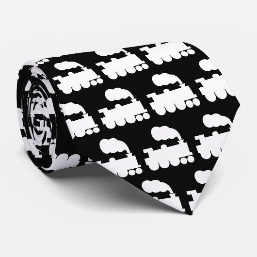 Steam Train Pattern — White on Black Stropdas (Opgerold)