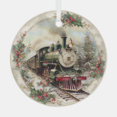 Steam Train Through Snowy Pines  Glas Ornament (Voorkant)