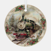 Steam Train Through Snowy Pines  Glas Ornament (Achterkant)