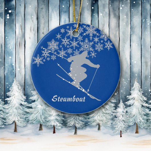 Steamboot Snowflake Skier op maat Keramisch Ornament