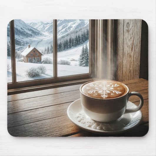 Steaming Snowflake Latte door Winter Window Muismat (Voorkant)