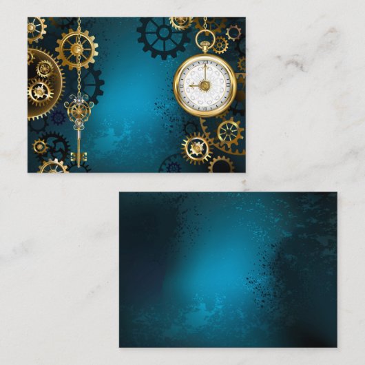 Steampun turquoise Achtergrond met tandwielen Aanbevelingskaartje (Voorkant / Achterkant)