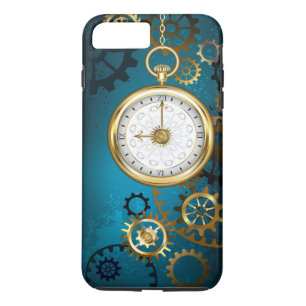 Steampun turquoise Achtergrond met tandwielen iPhone 8 Plus / 7 Plus Hoesje