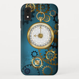 Steampun turquoise Achtergrond met tandwielen iPhone XR Hoesje