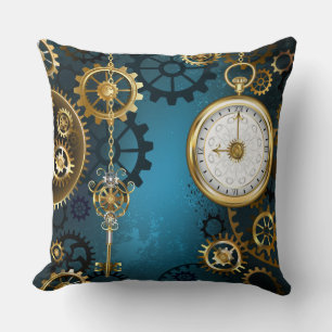 Steampun turquoise Achtergrond met tandwielen Kussen