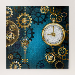 Steampun turquoise Achtergrond met tandwielen Legpuzzel
