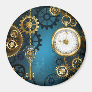 Steampun turquoise Achtergrond met tandwielen Magneet