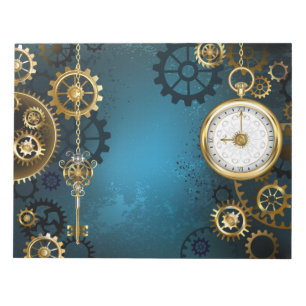 Steampun turquoise Achtergrond met tandwielen Notitieblok