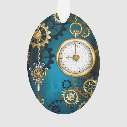 Steampun turquoise Achtergrond met tandwielen Ornament (achterkant)