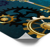 Steampun turquoise Achtergrond met tandwielen Poster (Hoek)