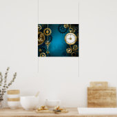 Steampun turquoise Achtergrond met tandwielen Poster (Keuken)