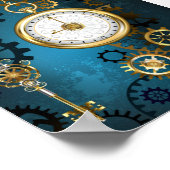 Steampun turquoise Achtergrond met tandwielen Poster (Hoek)