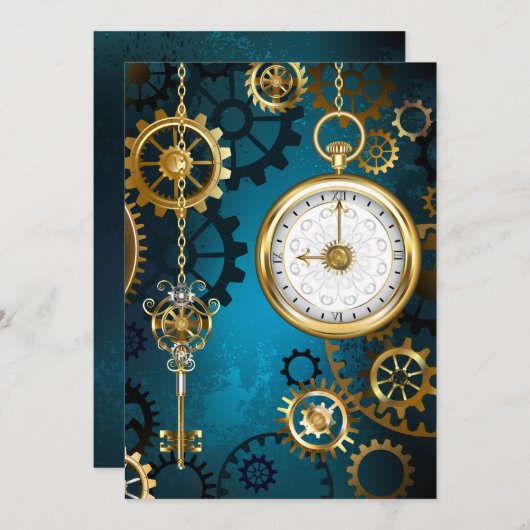 Steampun turquoise Achtergrond met tandwielen Programma (Voorkant / Achterkant)