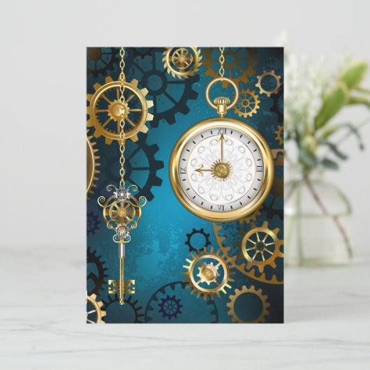 Steampun turquoise Achtergrond met tandwielen Programma (Staand voorkant)