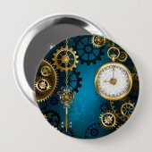 Steampun turquoise Achtergrond met tandwielen Ronde Button 4,0 Cm (Voorkant /achterkant)