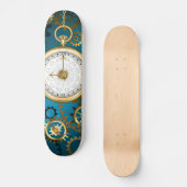 Steampun turquoise Achtergrond met tandwielen Skateboard (Voorkant)
