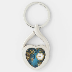 Steampun turquoise Achtergrond met tandwielen Sleutelhanger