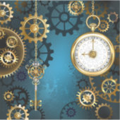 Steampun turquoise Achtergrond met tandwielen Sticker (Voorkant)