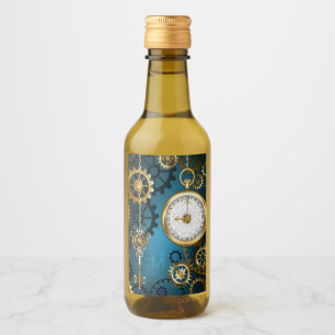 Steampun turquoise Achtergrond met tandwielen Wijn Etiket