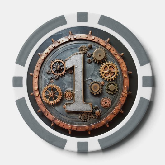 Steampunk $1 Poker Chip: Mechanische inzet Chips (Voorkant)