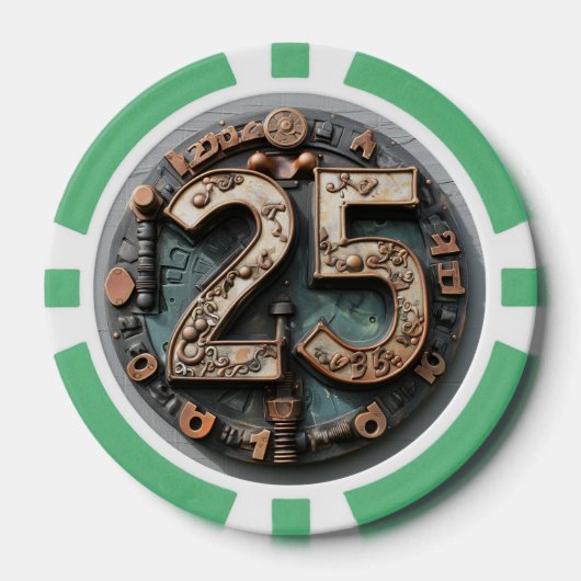 Steampunk $25 Poker Chip: Mechanische Fortuin Poker Chips (Voorkant)