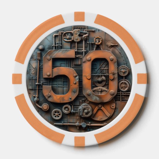 Steampunk $50 Poker Chip: Arcane Machina Poker Chips (Voorkant)