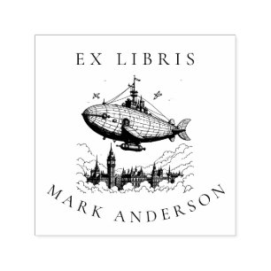 Steampunk Airship Bookplate Stamp Zelfinktende Stempel