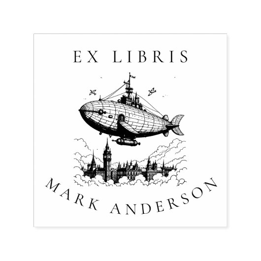 Steampunk Airship Bookplate Stamp Zelfinktende Stempel (Design)