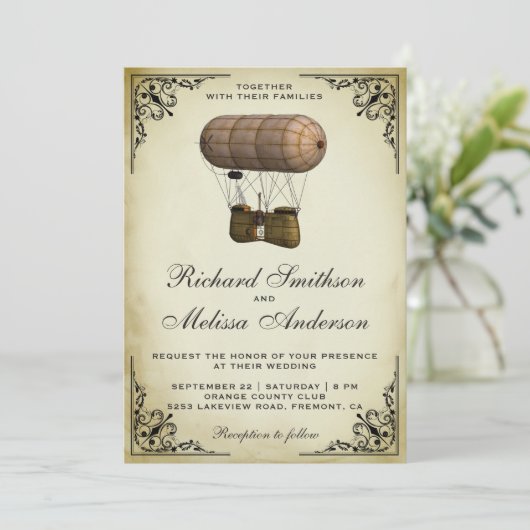  Steampunk Airship bruiloft uitnodiging (Staand voorkant)