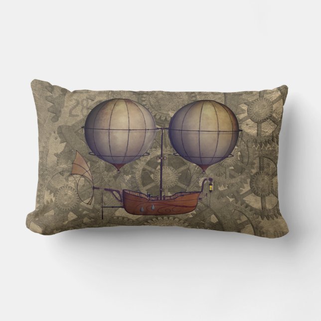 Steampunk Airship Diriable Blimp & Cogs Kussen (Voorkant)