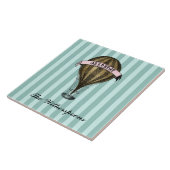 Steampunk Airship  Green Stripes Monogram Tegeltje (Zijkant)