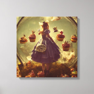 Steampunk Alice en Cupcakes Canvas Afdruk