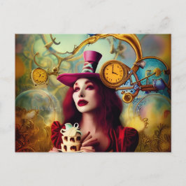 Steampunk Alice Hatter Keeping Time Briefkaart