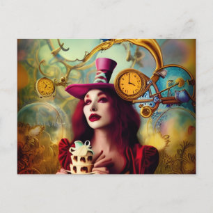 Steampunk Alice Hatter Keeping Time Briefkaart