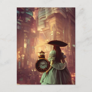 Steampunk Alice in de stad Retrofuturisme Briefkaart