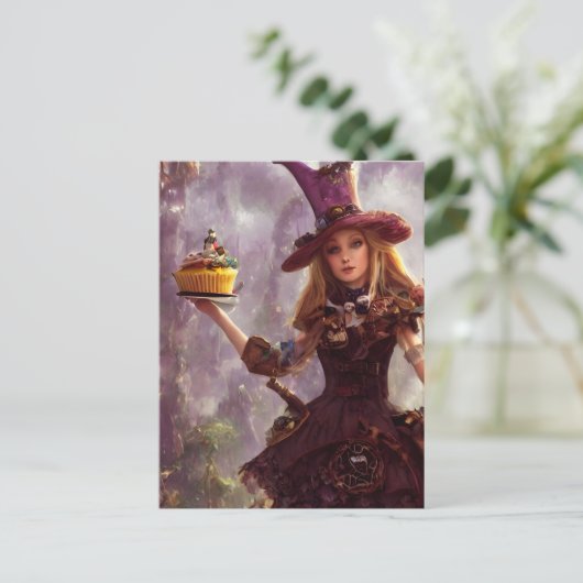 Steampunk Alice met een cupcuke Briefkaart (Staand voorkant)