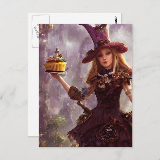 Steampunk Alice met een cupcuke Briefkaart (Voorkant / Achterkant)